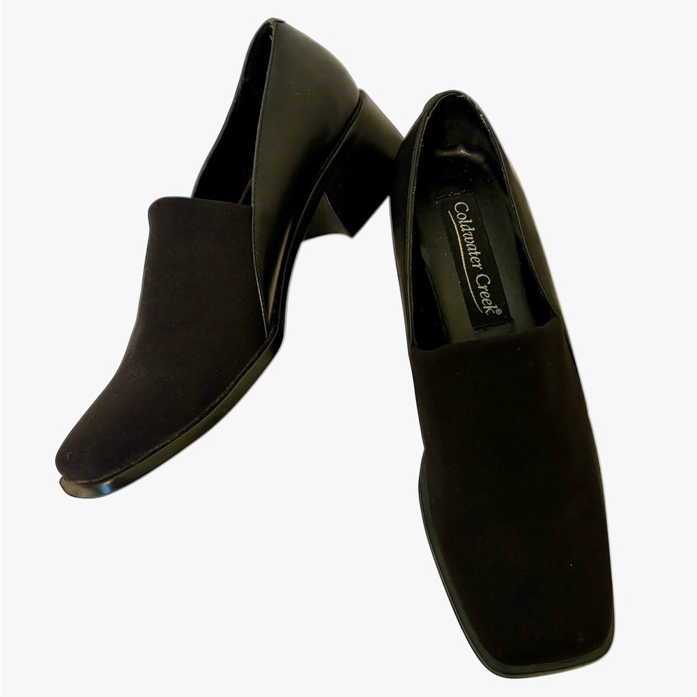 COLDWATER CREEK Black Leather Chunky Heels Shoes Size 7